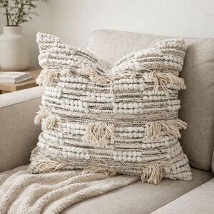 Urban86 Accent Woven and Fringe Neutral Boho Pillow 20x20 NWOT
